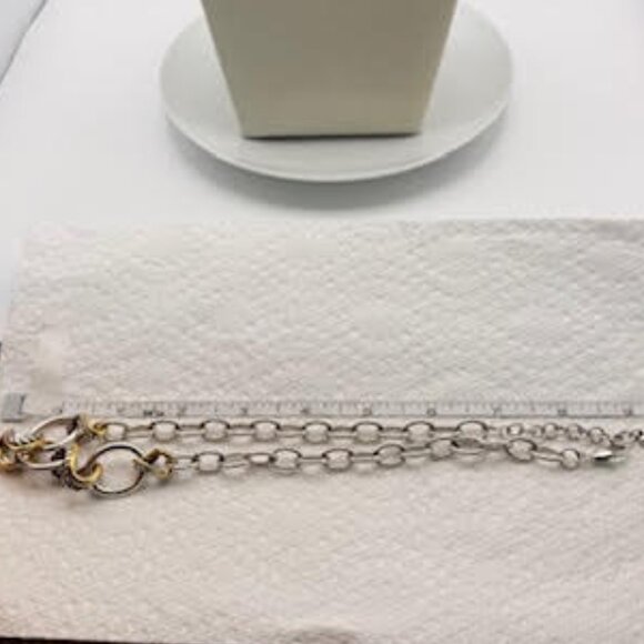 Brighton  Silver & Gold Link Statement Necklace | Two Tone Circle  Rope Chain - Picture 7 of 7